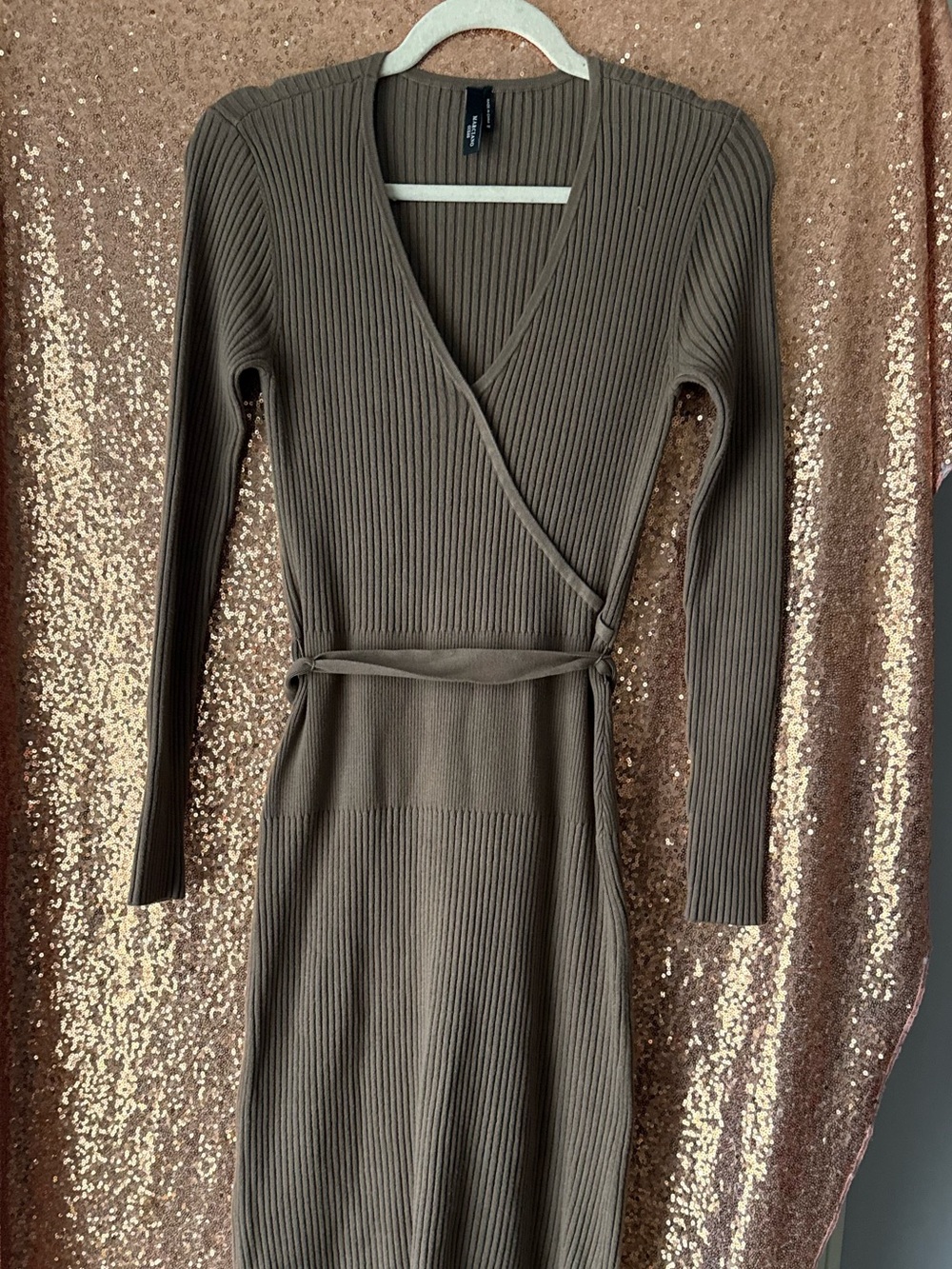 Ribbed Wrap Knit Dress - Olive Brown MARCIANO